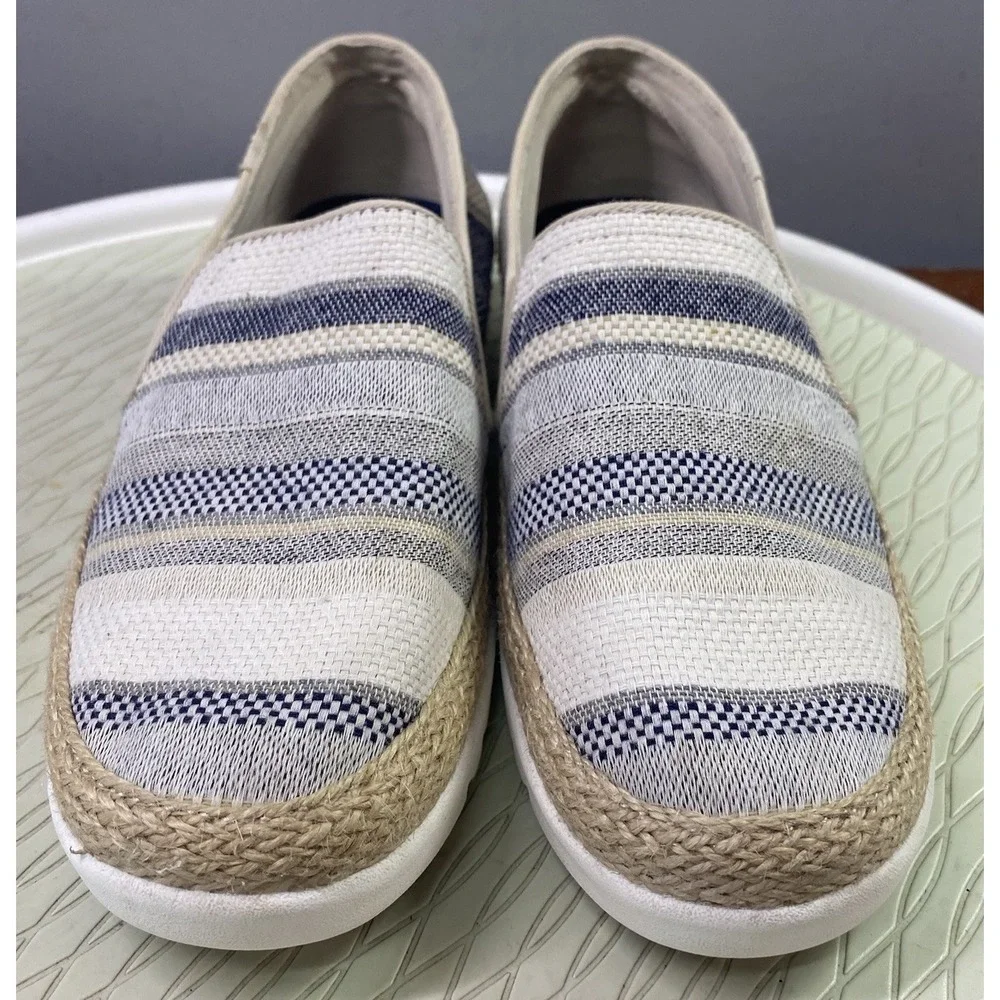 SKECHERS BOBS Women's Flexpadrille Tan/Navy Woven Textile Slip-on Casual Shoes 8